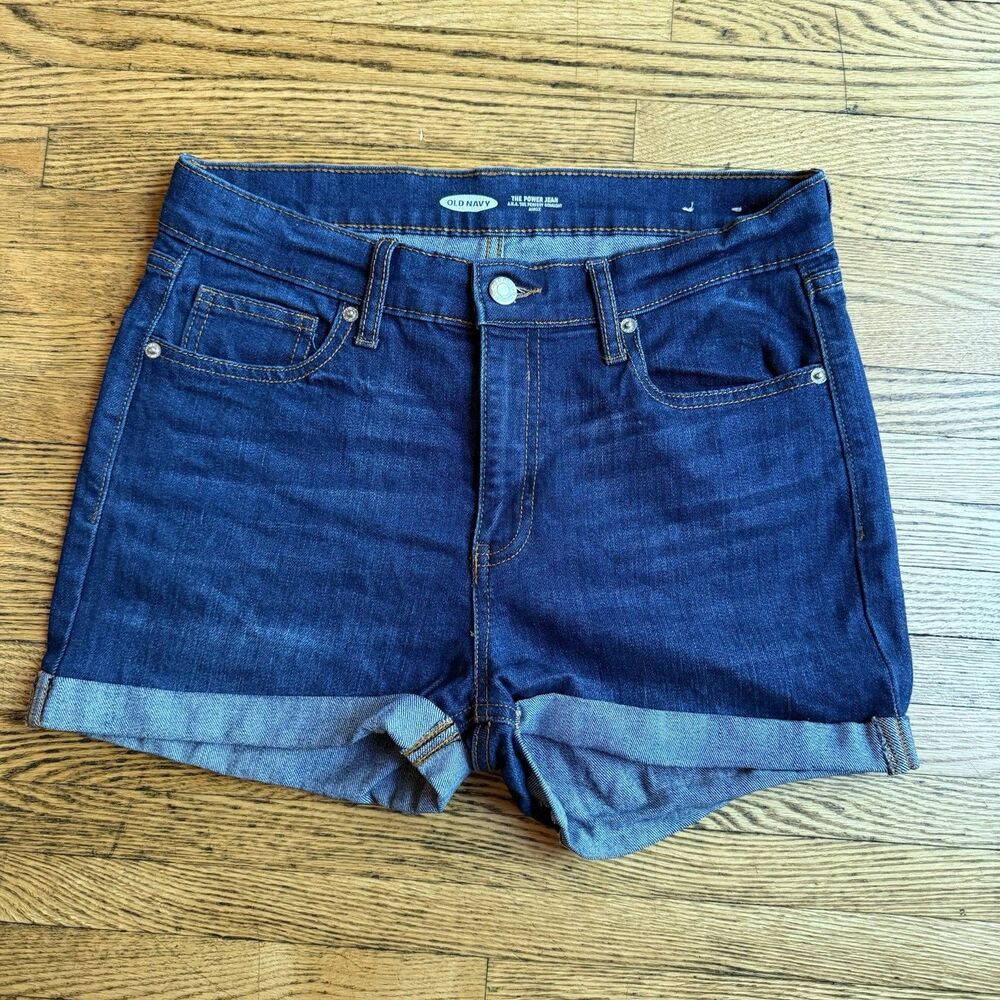 Old Navy Jean Shorts Womens 8 Dark Wash Denim Cuffed Perfect Straight Ankle Blue